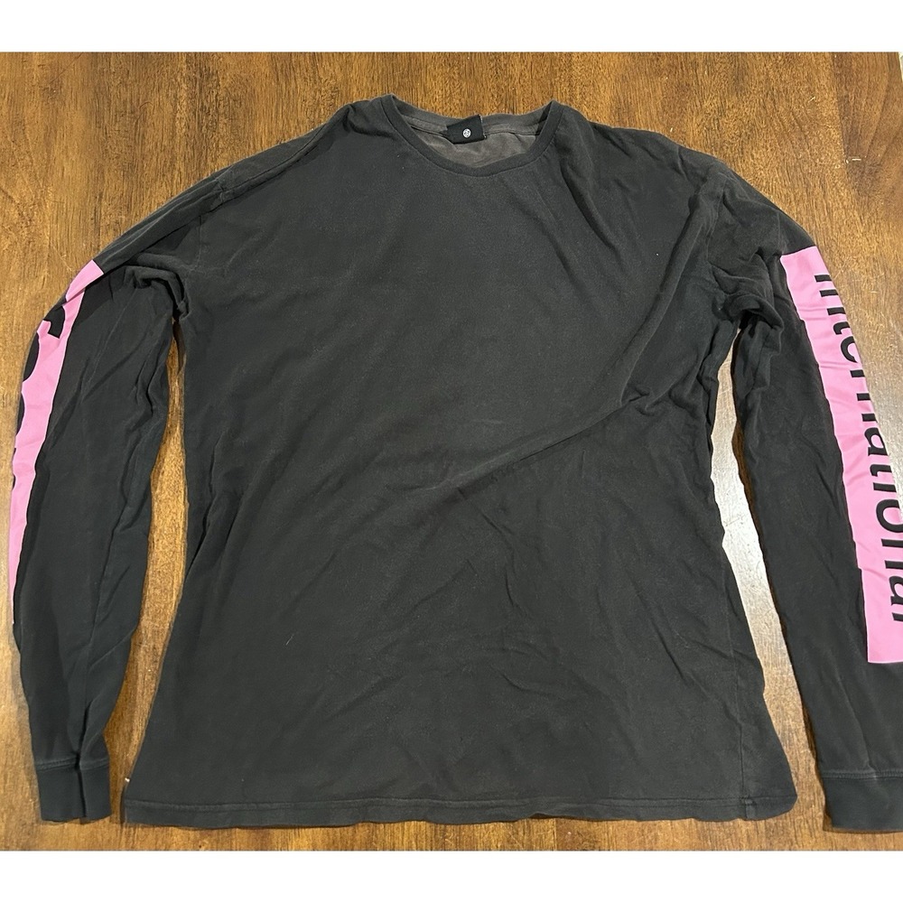 Distressed Stussy Men's Long Sleeve T Shirt Black And Pink Graphic Size Medium